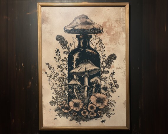 Dark Cottagecore Mushroom Illustration Wall Art Moody Goblincore Aesthetic Wall Decor Witchy Home Decor Gift