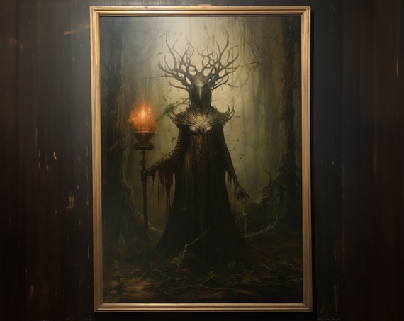 Forest Spirit Wall Art Instant Moody Dark Cottagecore Wall Art Horror Folklore Wall Decor Mythical Creature Painting