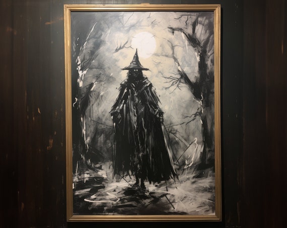 Midnight Shadow Wraith Wall Art Fantasy Horror Wall Art Mystical Folk Art Dark Aesthetic Gothic Home Decor