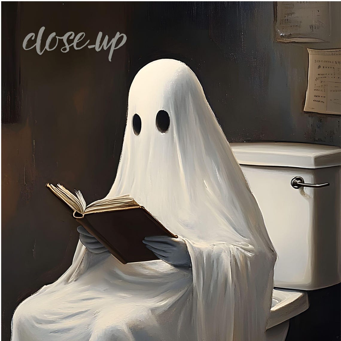 Funny Ghost Reading Book on Toilet Humorous Halloween Art Poster - Image 4