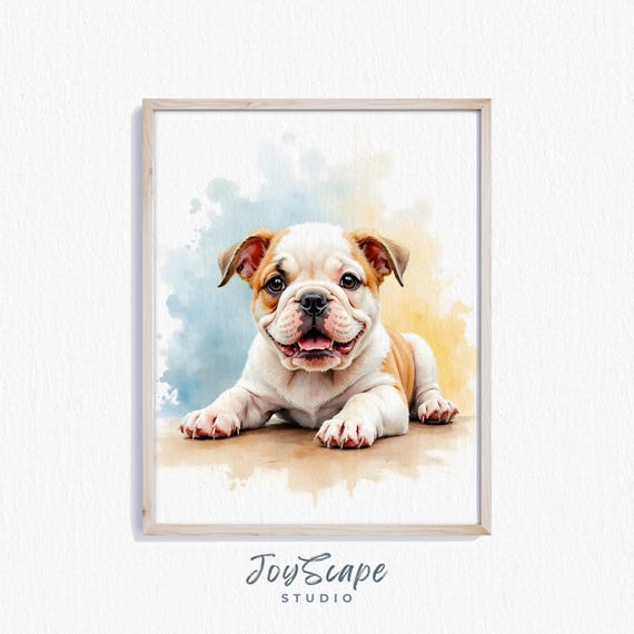 Bulldog Puppy Art Cute Dog Portrait Adorable Watercolor Pet Illustration Nursery Animal Decor Print