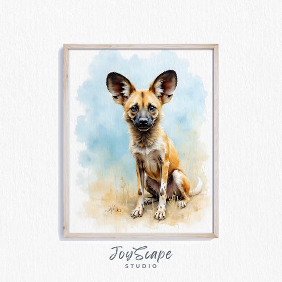 Wild Dog Art Rustic Animal Portrait Nursery Decor Watercolor Painting Vintage Wall Earthy Home 304