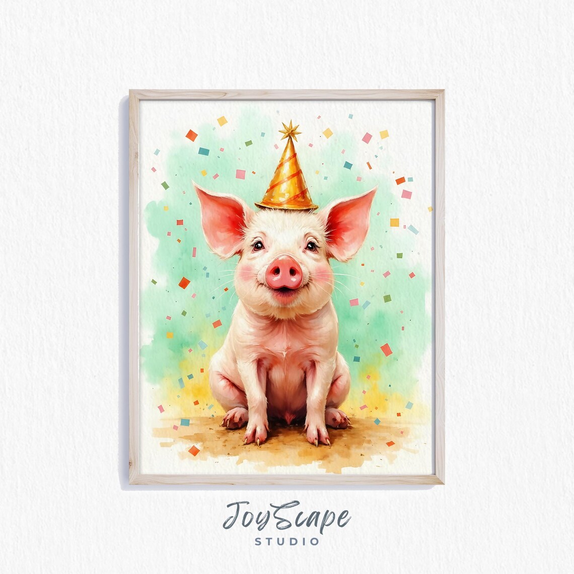 Cute Piglet Birthday Party Hat Confetti Funny Watercolor Poster