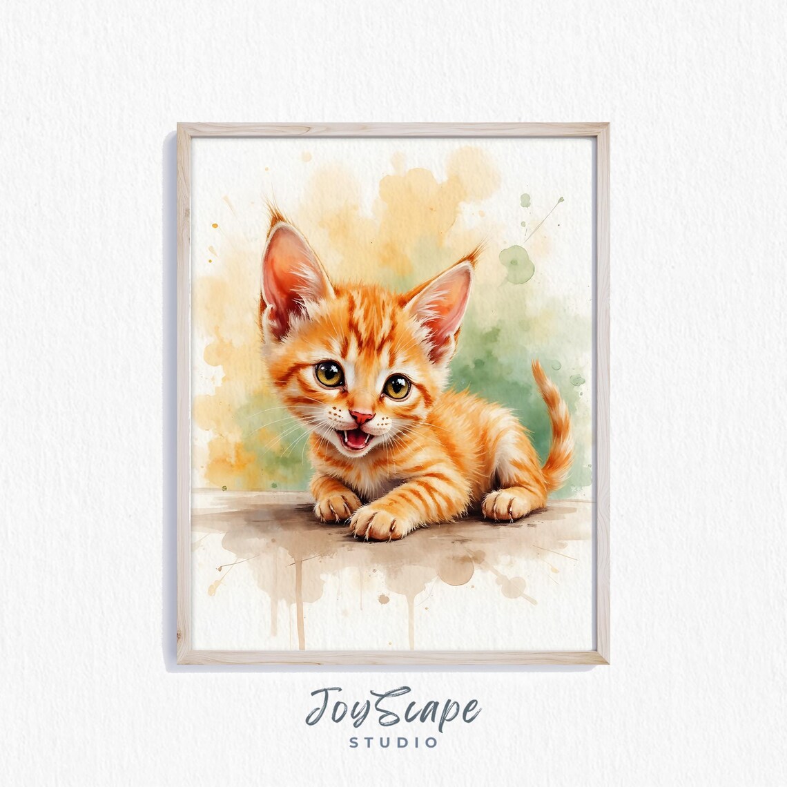 Cute Orange Tabby Kitten Watercolor Painting Cute Animal Wall Art