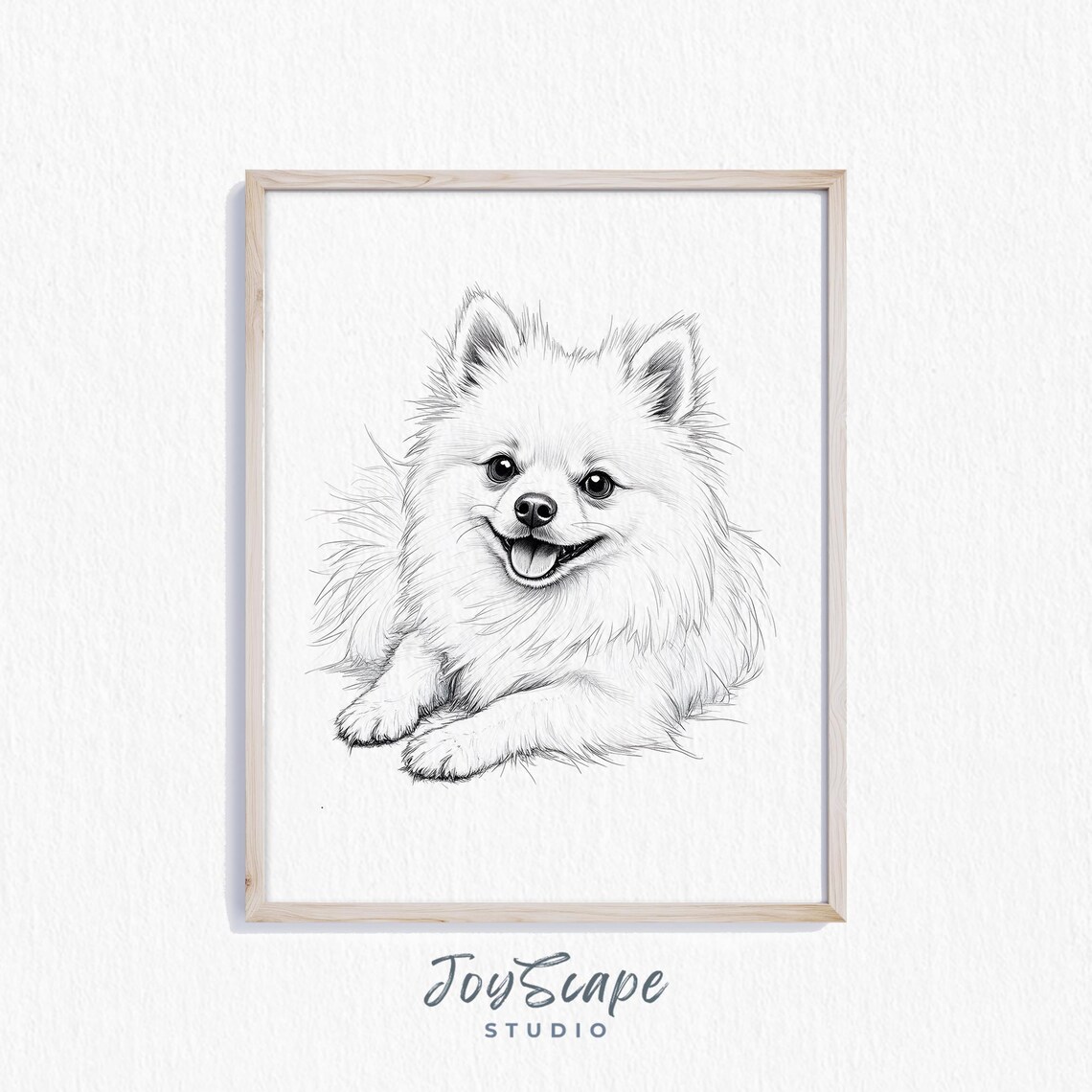 Pomeranian Dog Portrait Charming Black And White Sketch Wall Art