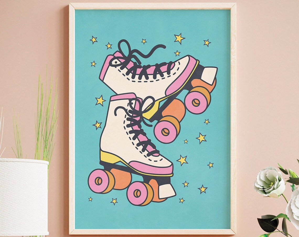 Roller Skate In The Stars Retro Art Print - Image 4