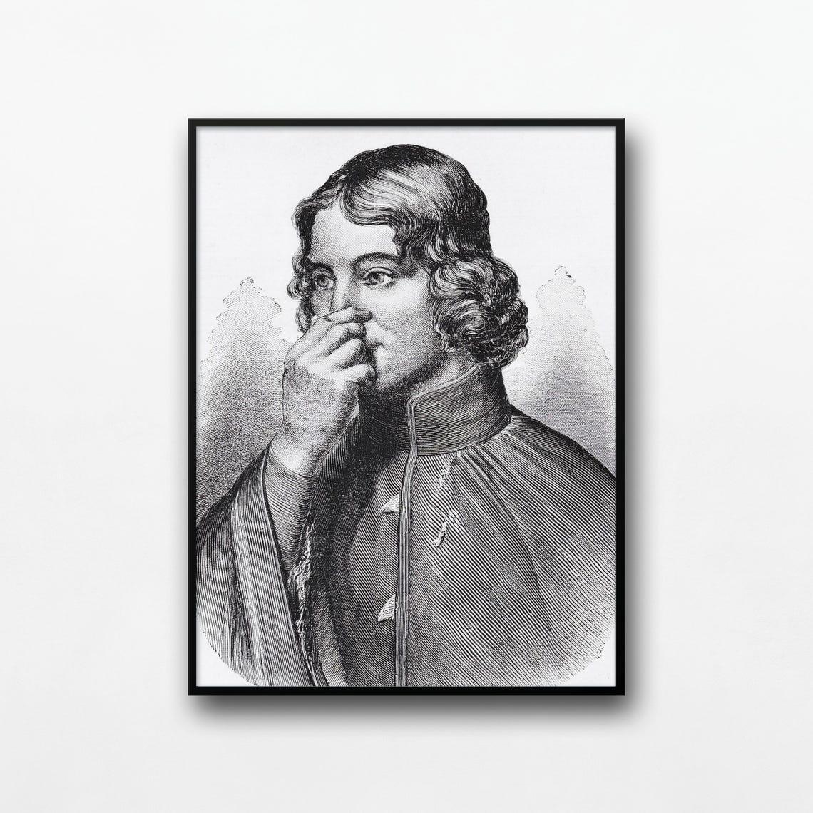 Funny Bathroom Nose Pinching Young Man Vintage Engraving Poster