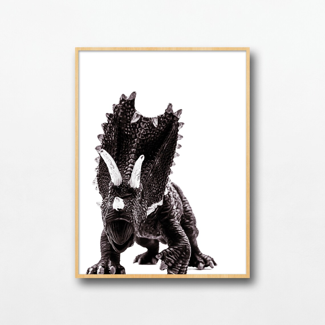 Triceratops Dinosaur Toy Front View Black White Kids Nursery Poster - Image 2