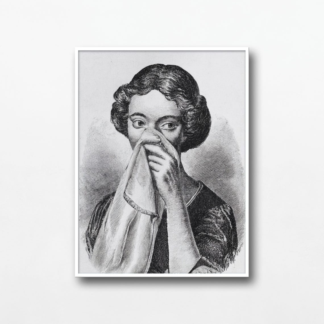 Funny Bathroom Woman Blowing Nose Vintage Engraving Style Poster - Image 3