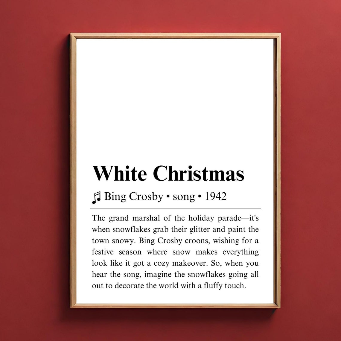 White Christmas Bing Crosby 1942 Song Definition Typography Poster