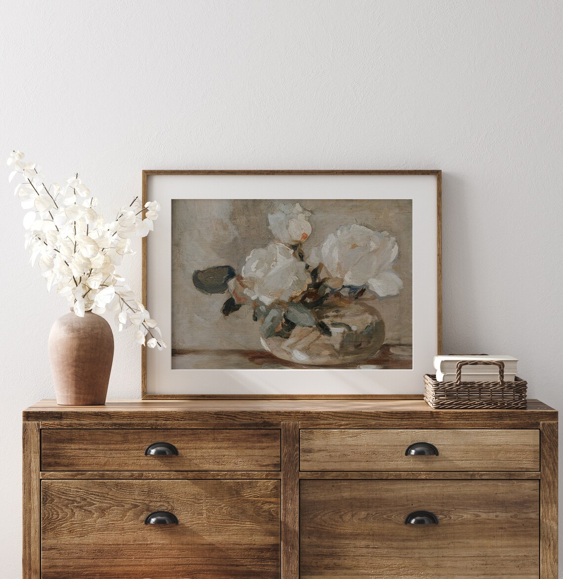 White Blooms Still Life Vintage Floral Art Print - Image 3