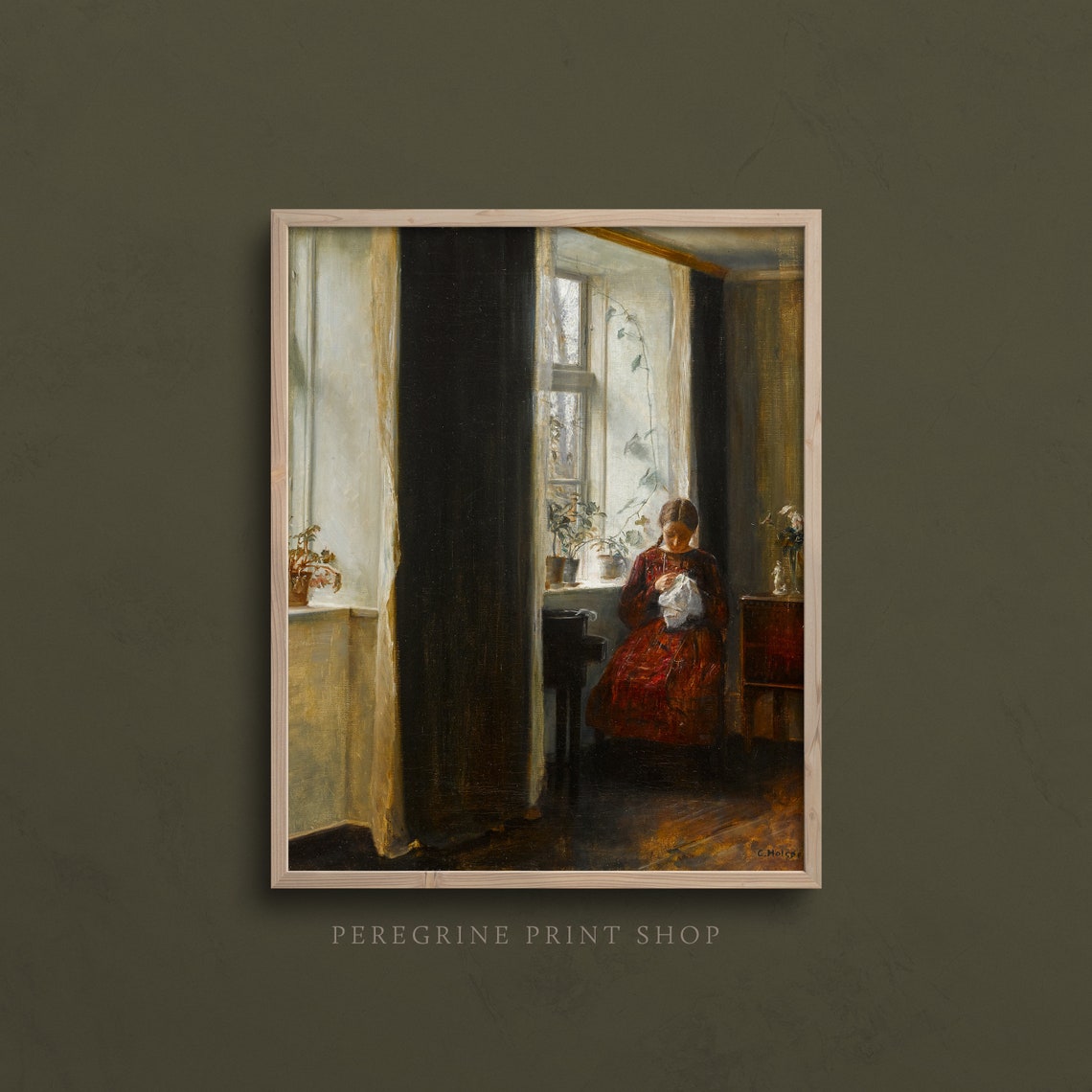 Young Girl Sewing By The Window Fine Art Print Cozy Vintage Painting Cottage Style Art Prints French Provincial Art Print A44 - Image 3