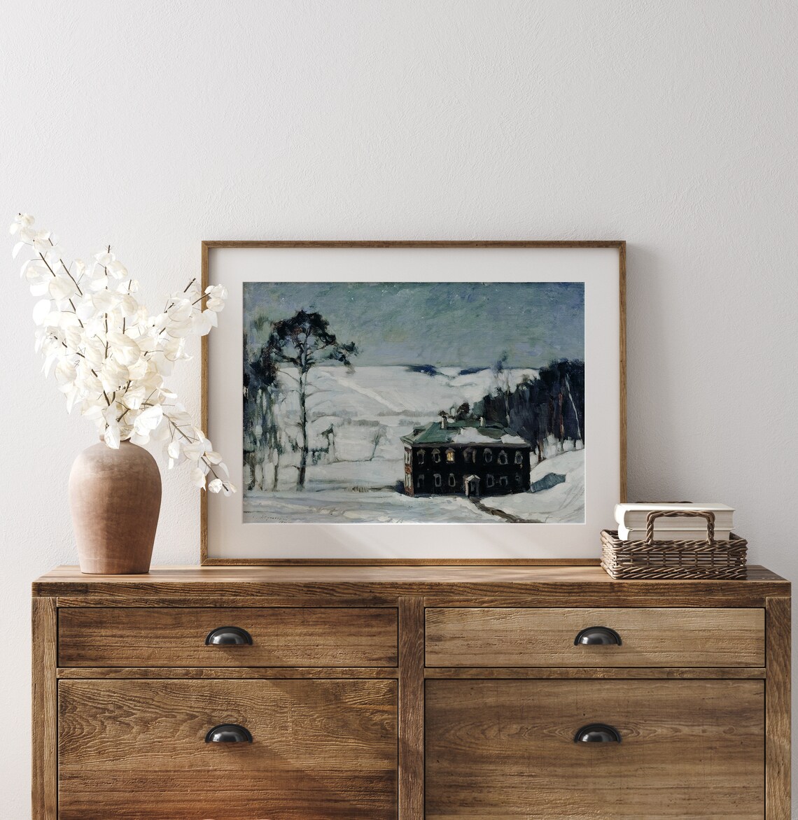 Winter Cottage Vintage Christmas Landscape Art Print - Image 3