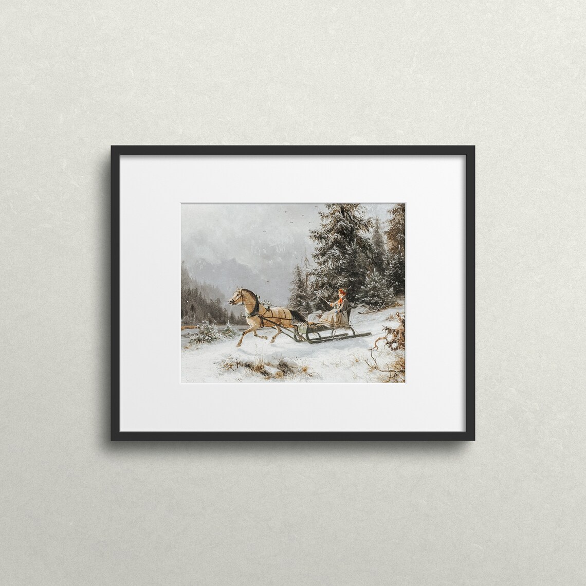 Christmas Sleigh Ride Vintage Winter Landscape Print - Image 2
