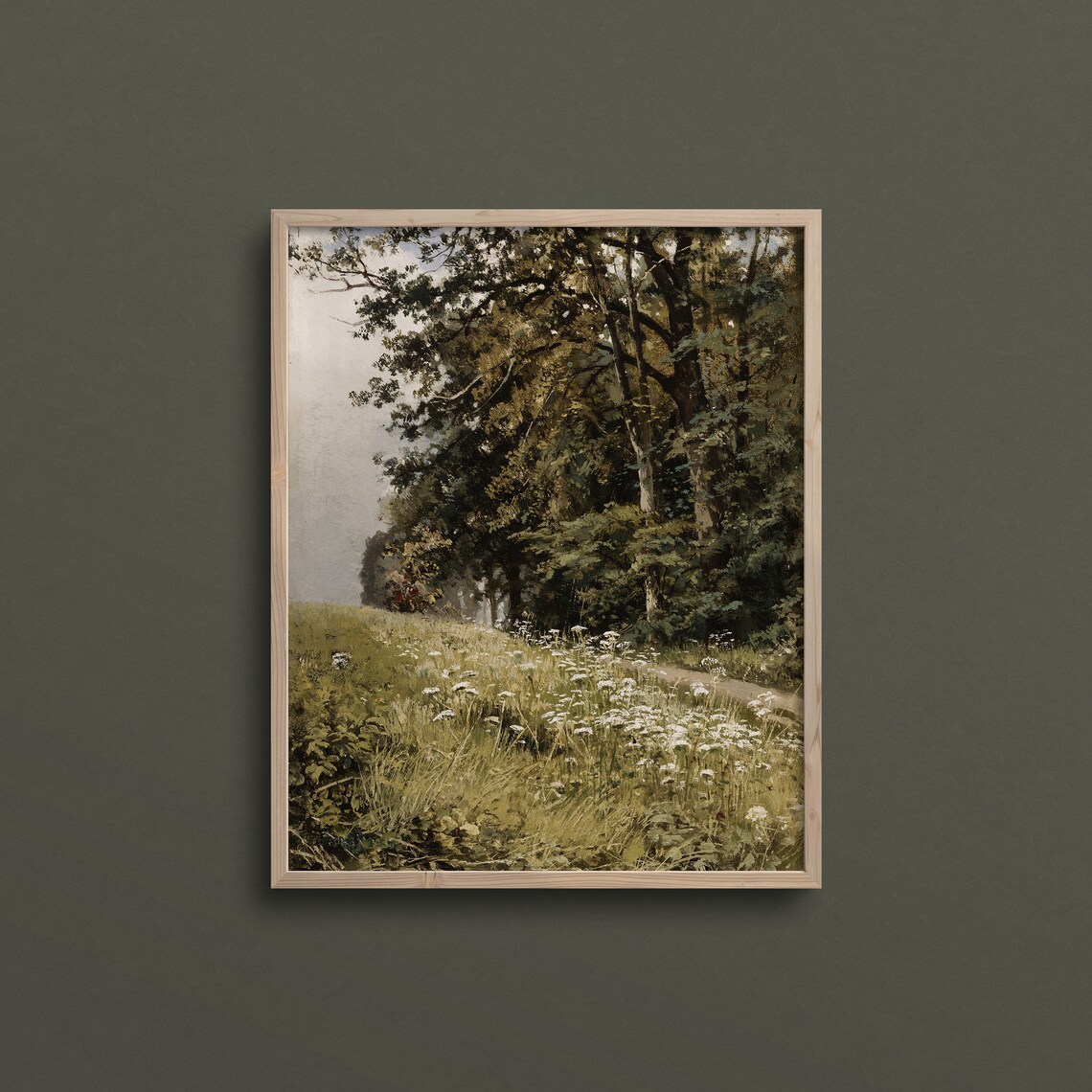 Green Forest Trees Moody Autumn Painting Art Print - Image 3