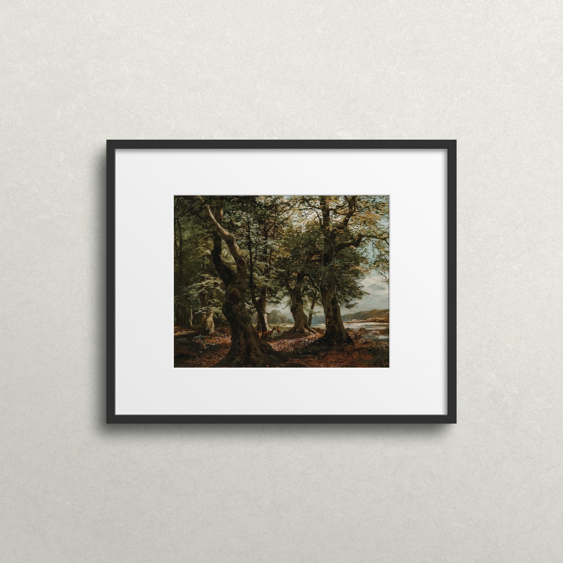 Majestic Deer in Dark Forest Clearing Lake Beyond Vintage Art Print - Image 2