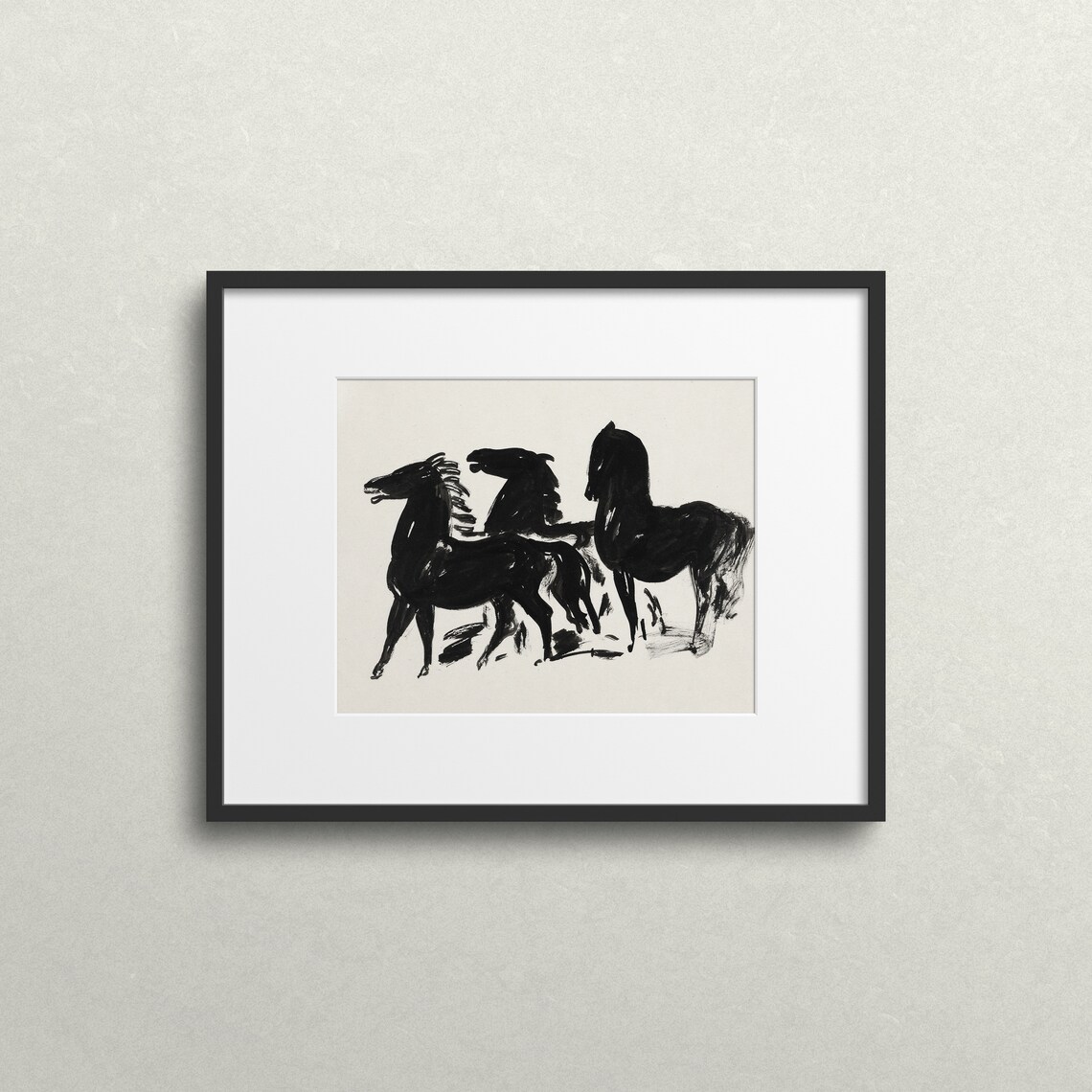 Three Horses, Black And White Vintage Art Print - Image 2