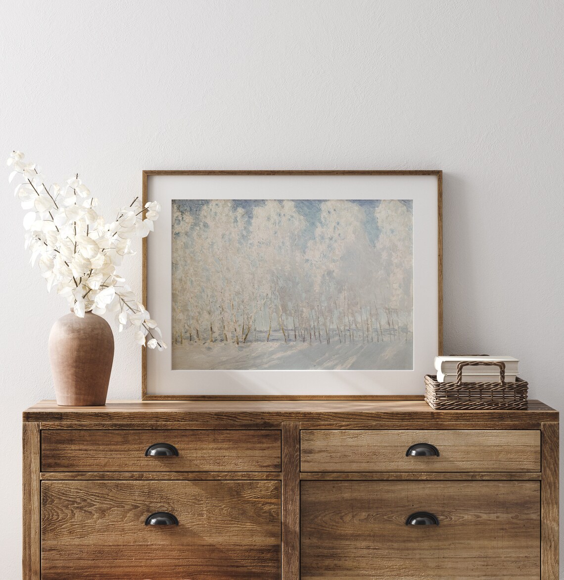 White Winter Birch Forest Snow Blue Sky Frosty Woodland Art Poster - Image 3