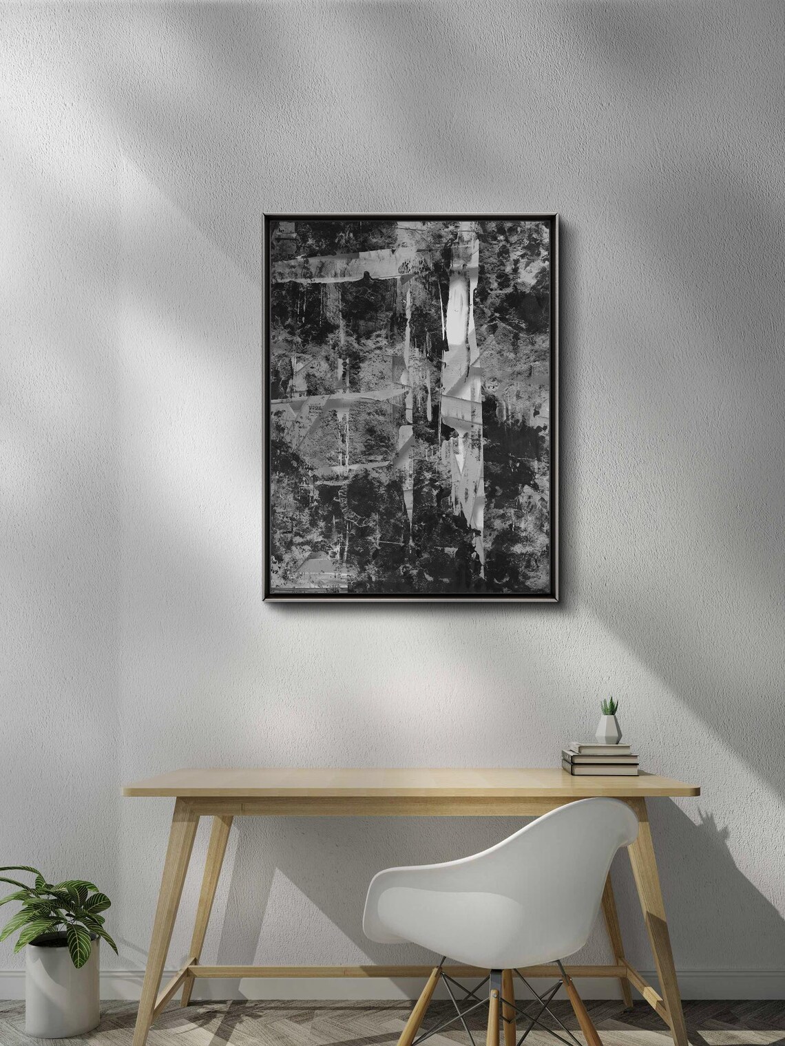 Black And White Abstract Painting, Heavy Texture - Image 2