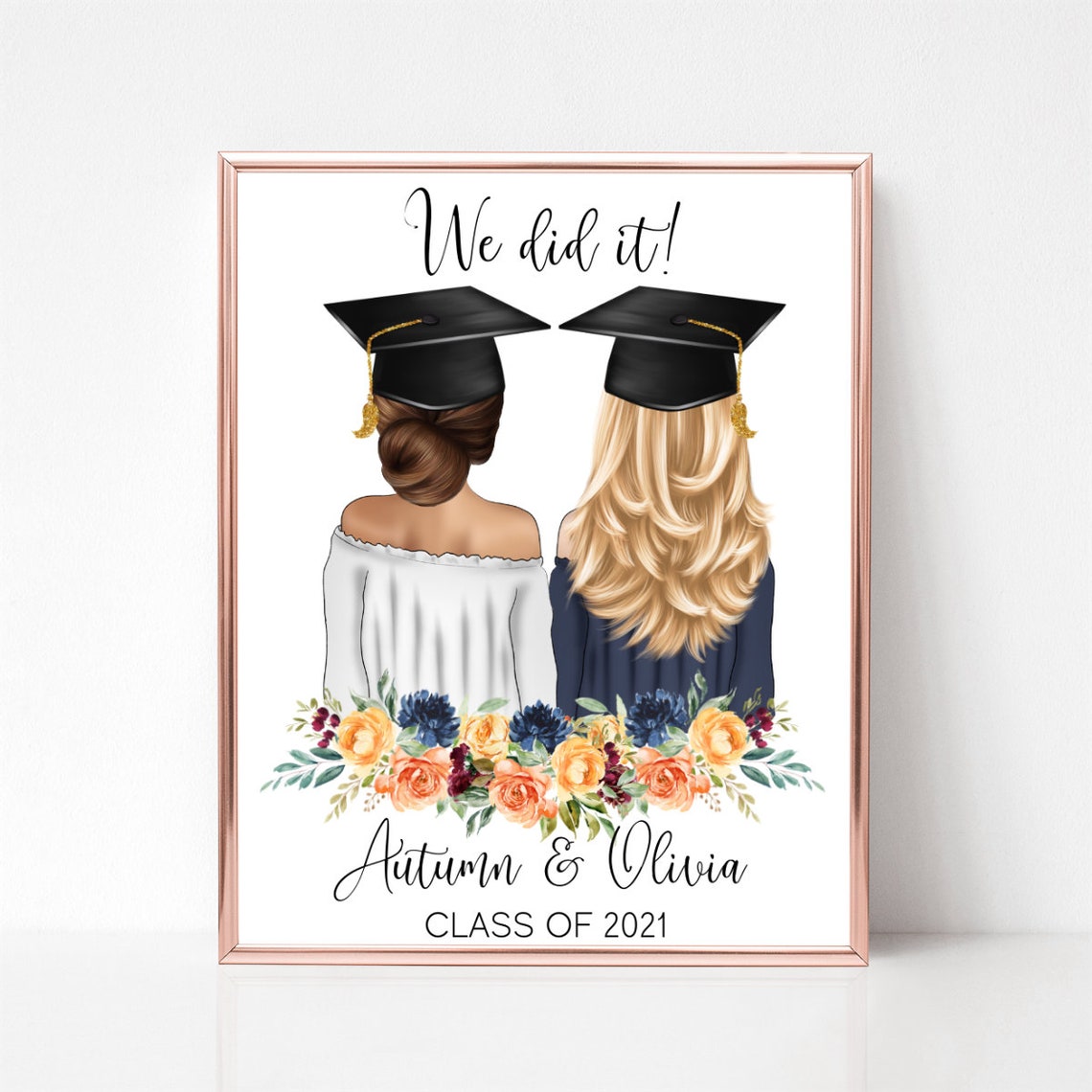 We Did It Graduation Best Friends Floral Rose Keepsake Poster - Image 2