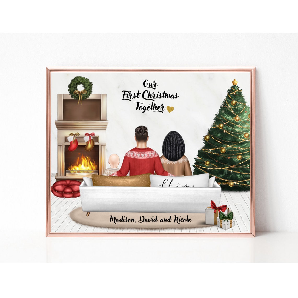 Our First Christmas Together Family Holiday Sofa Scene Poster - Image 2