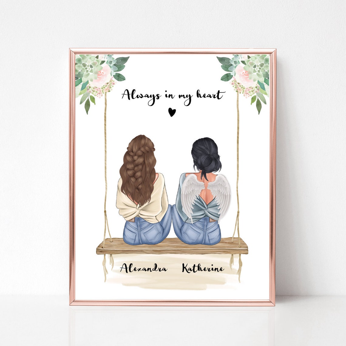Always In My Heart Memorial Portrait Two Friends On Swing Keepsake Poster