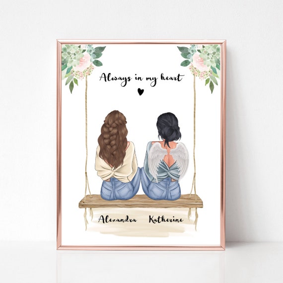 Always In My Heart Memorial Portrait Two Friends On Swing Keepsake Poster