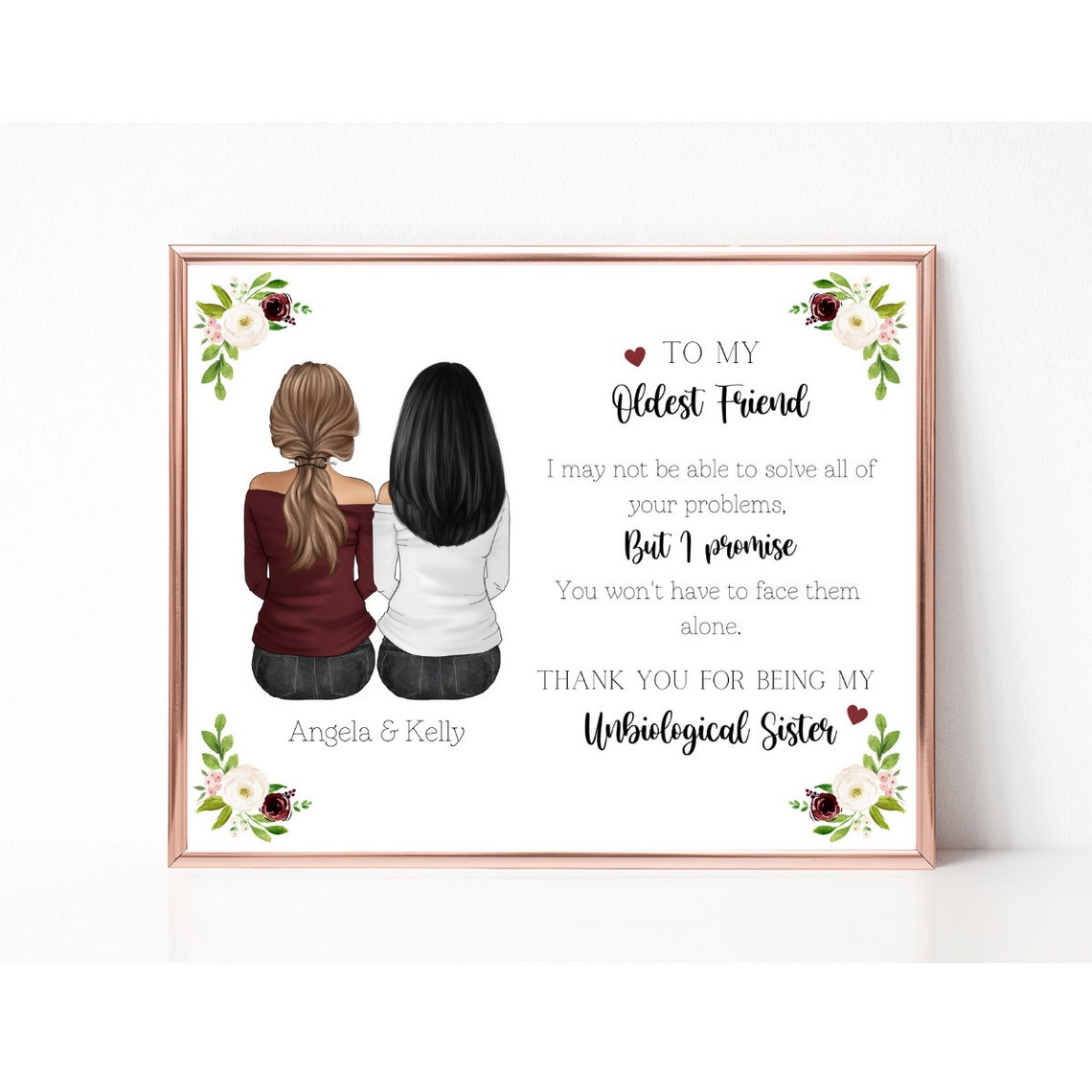 Thank You For Being My Unbiological Sister Best Friend Portrait Friendship Art Gift For Old Friend Personalized Best Friend Picture