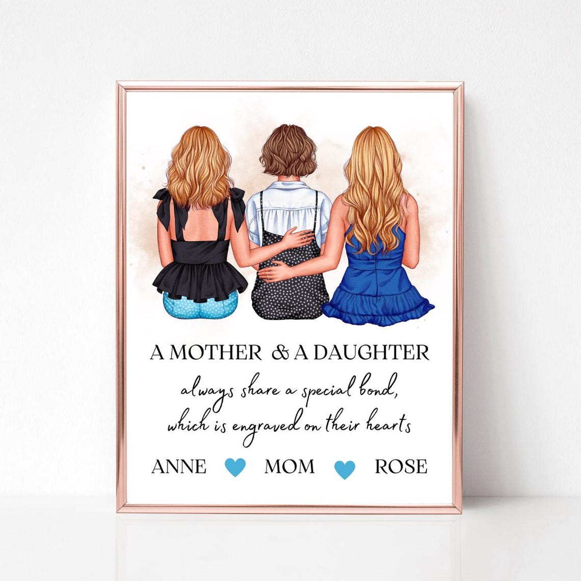 Personalized Mother and Two Daughters Portrait Special Bond Gift Print - Image 4