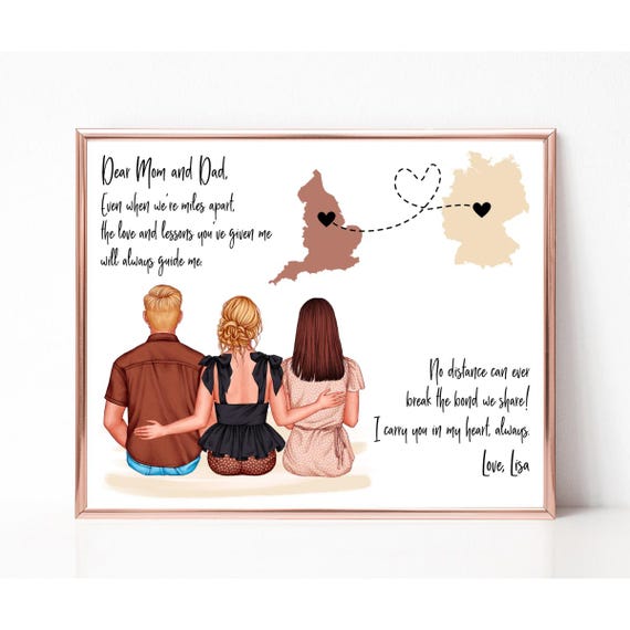 Personalized Long Distance Family Portrait Print Moving Away Gift for Parents