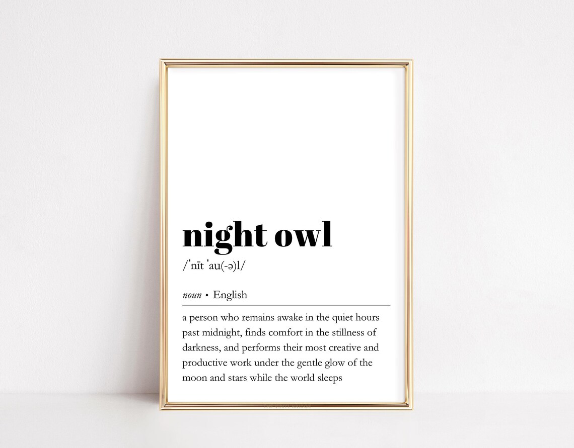 Night Owl Definition, Minimalist Office Art Print