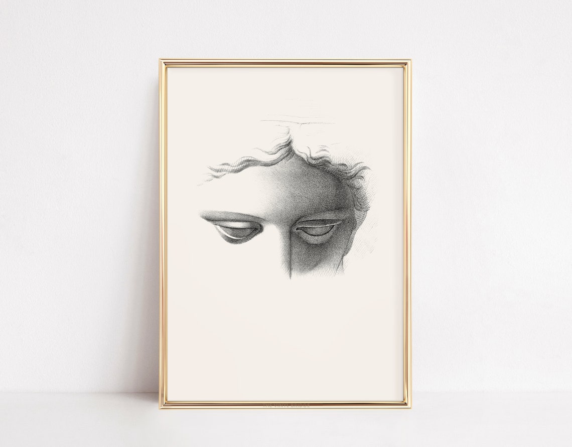 Greek Sculpture Eyes Classical Statue Pencil Sketch Beige Poster