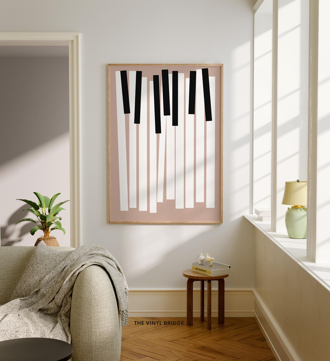 Black And White Abstract Piano Keys Beige Minimalist Art Poster - Image 2