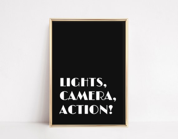 Lights Camera Action Print Cinema Quote Poster Motion Pictures Retro Typography Decor Movie Wall Art Film Director Gift