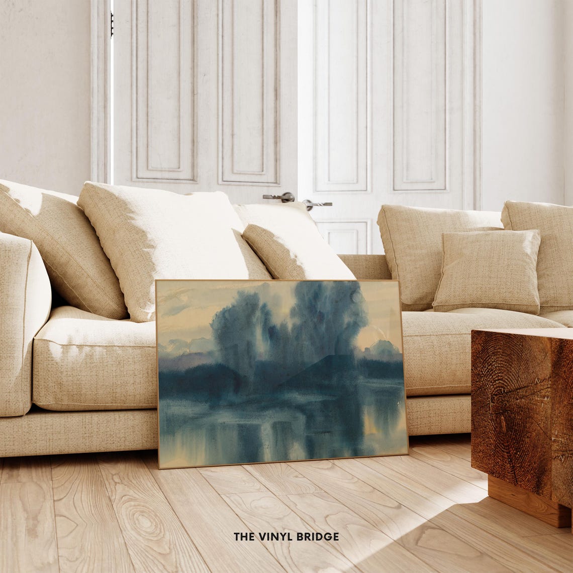Blue Watercolor Abstract Lake Reflection Serene Landscape Poster - Image 3