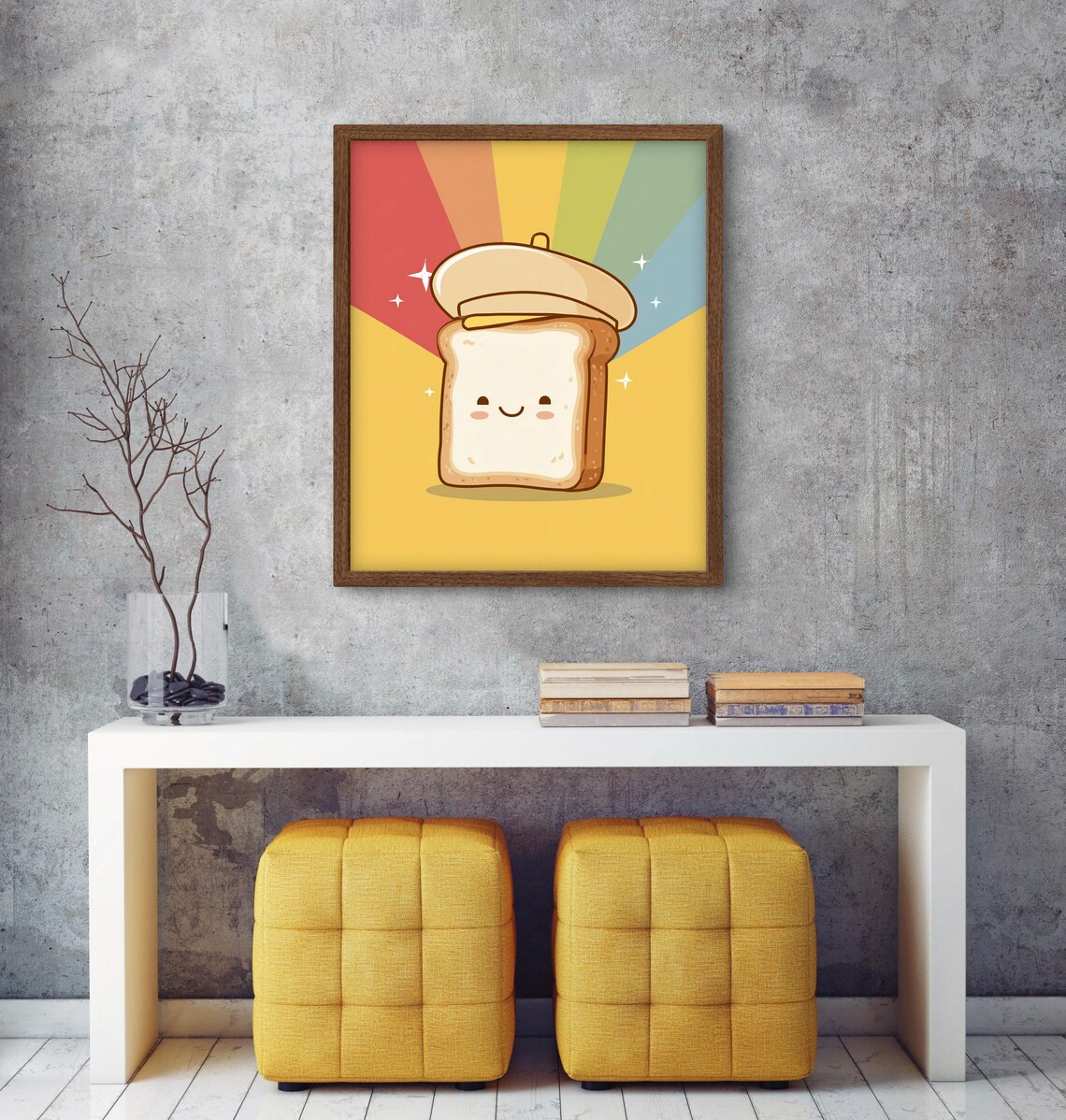 Kawaii Toast Illustration Cute Breakfast Wall Art