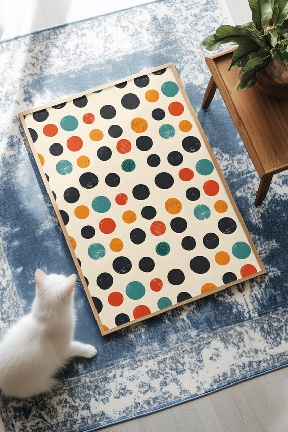 Retro Polka Dot Pattern Wall Art with Colorful Dots on Cream Background
