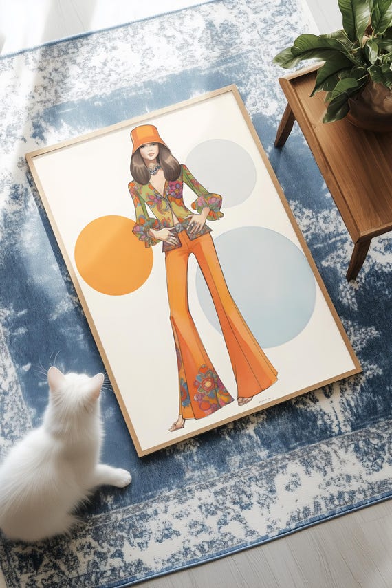 Retro 70s Fashion Illustration Colorful Patterns