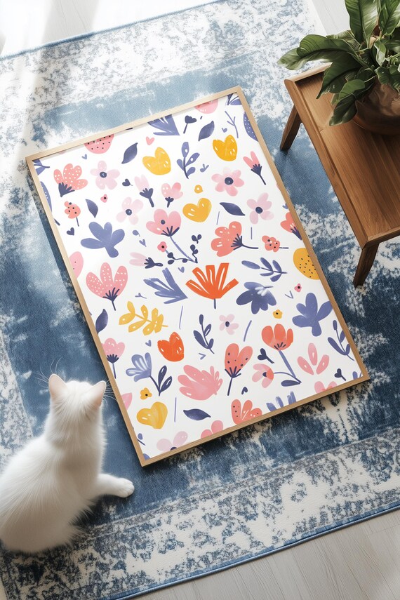Pastel Floral Doodle Seamless Pattern Playful Spring Art Poster
