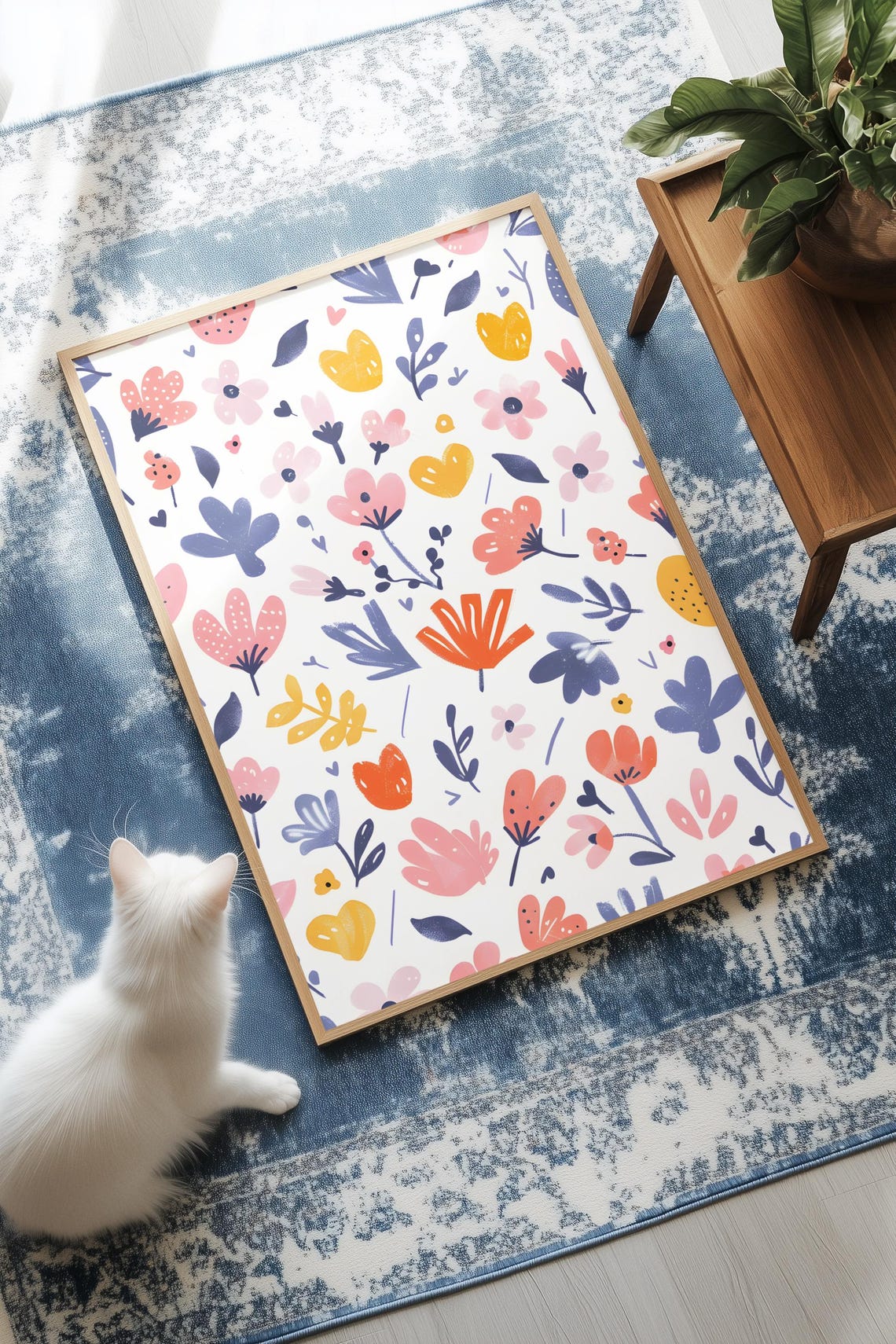 Pastel Floral Doodle Seamless Pattern Playful Spring Art Poster