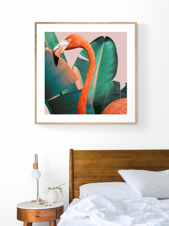 Flamingo Tropical Art, Palm Tree Photograph
