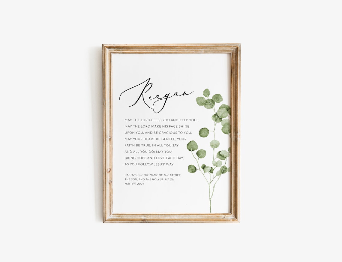 Personalized Baptism Print Custom Name Eucalyptus Blessing Keepsake - Image 2