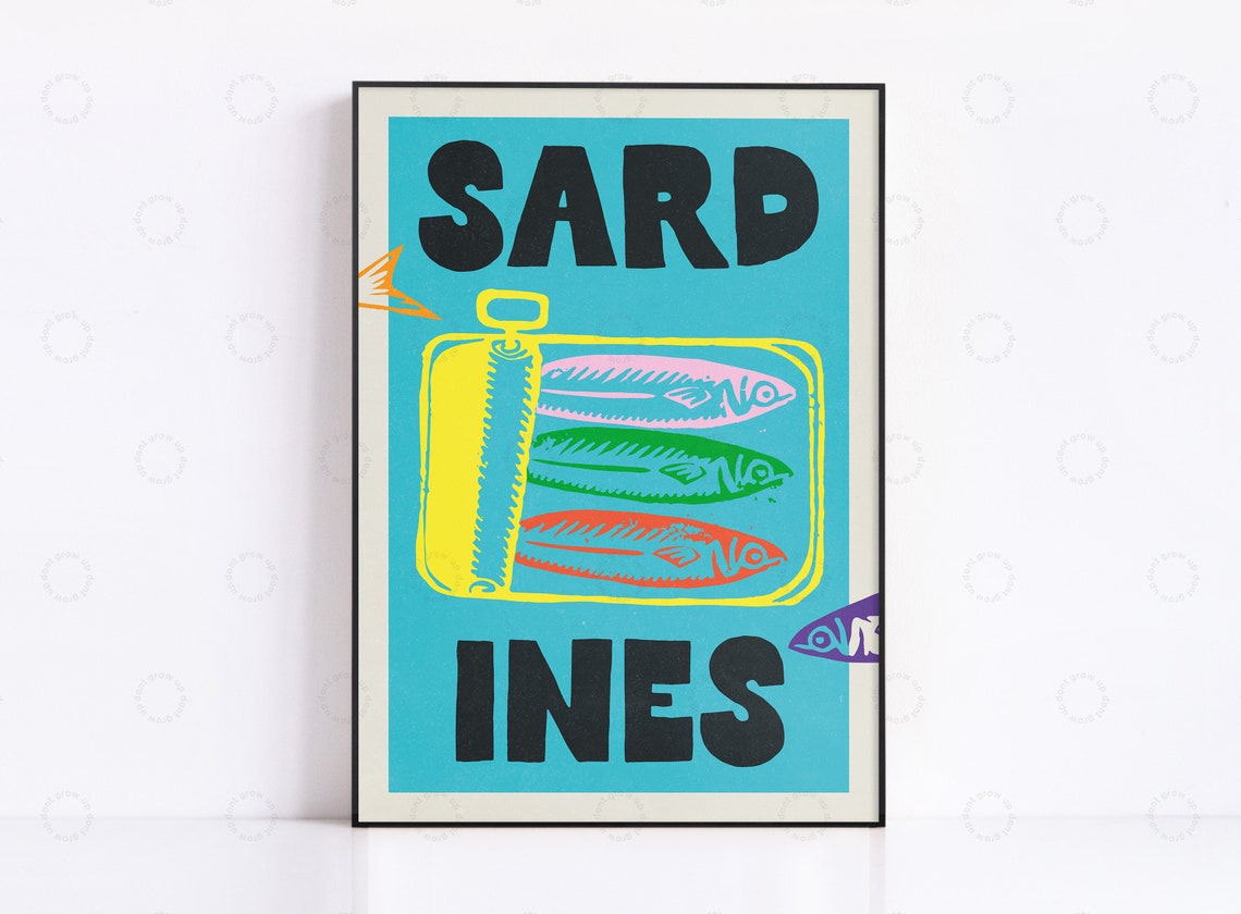 Sardines Tin Can Bold Colorful Pop Art Retro Kitchen Wall Poster