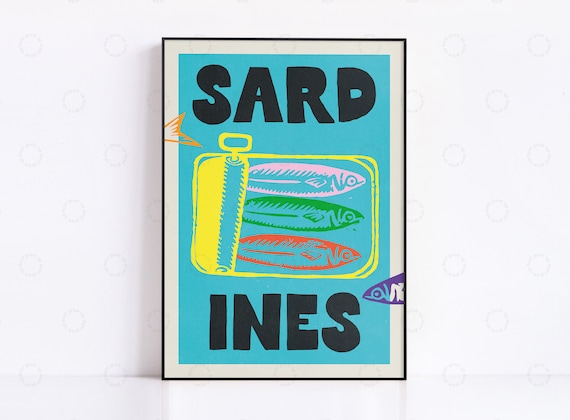 Sardines Tin Can Bold Colorful Pop Art Retro Kitchen Wall Poster