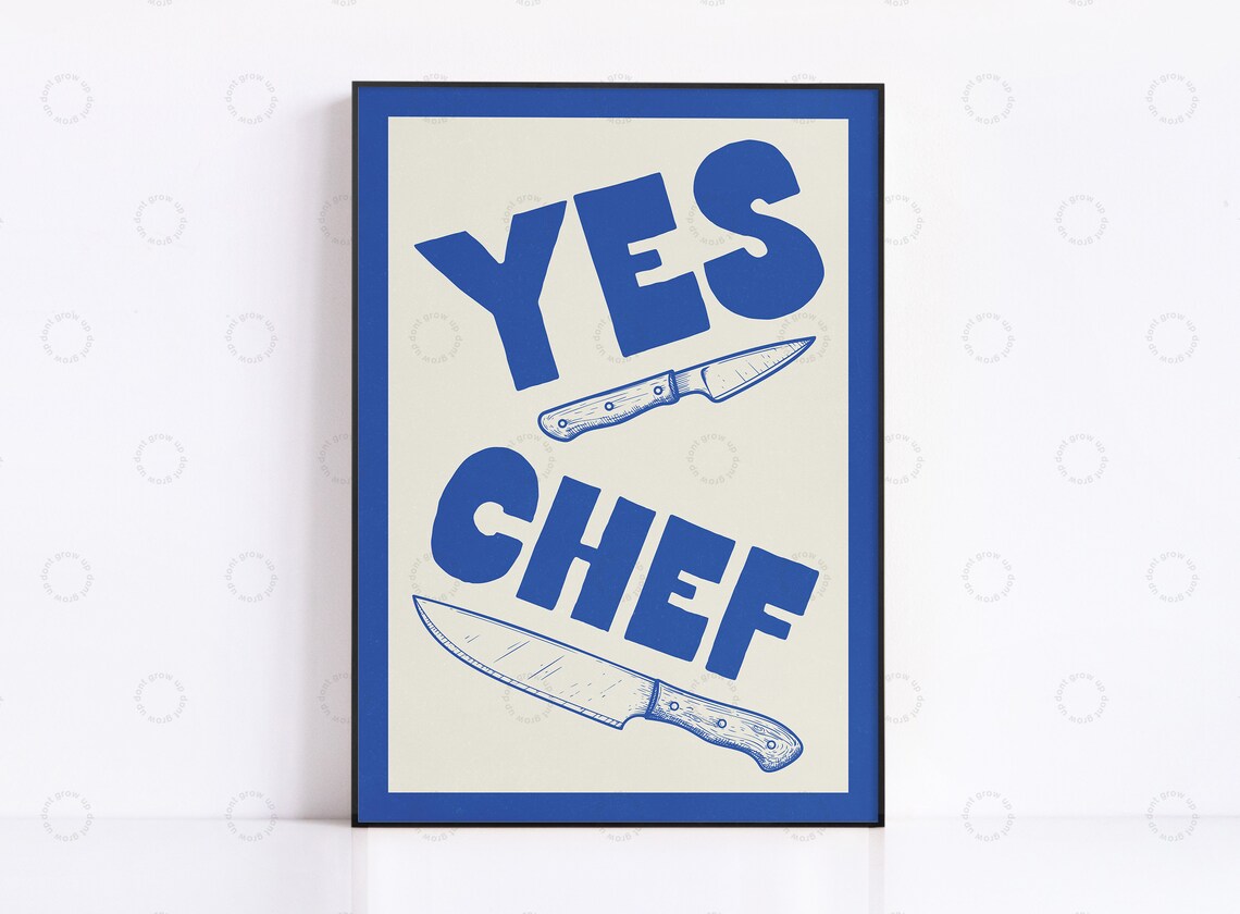 Yes Chef Vintage Food Poster, Retro Kitchen Art