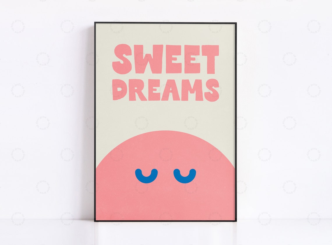 Sweet Dreams Pink Typography Nursery Kids Bedroom Wall Poster