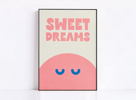 Sweet Dreams Print Goodnight Poster Kids Bedroom Art Love Modern Wall Typography Nursery Baby Gift Illustration