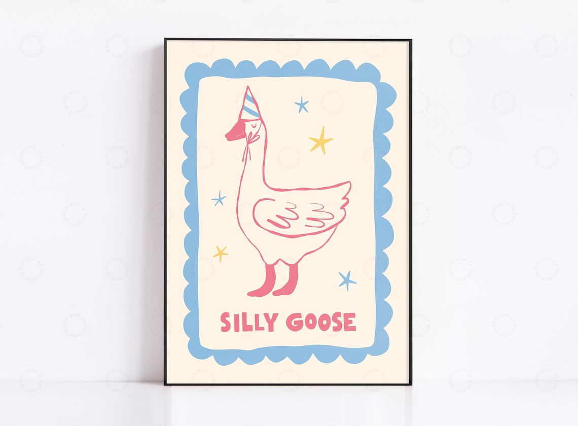 Silly Goose Retro Quirky Nursery Art Print