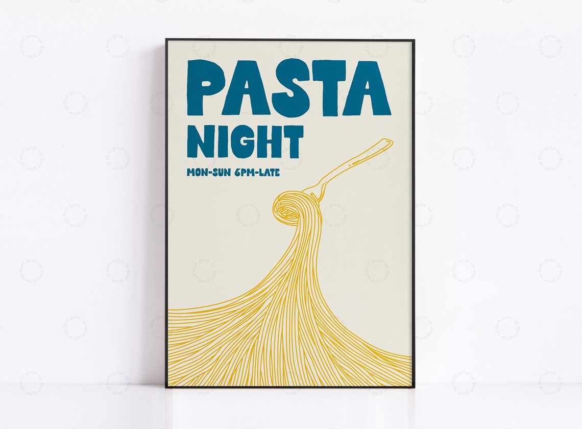 Pasta Night Retro Food Art Kitchen Poster