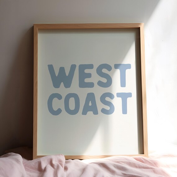 West Coast Typography Blue Bubble Lettering Minimalist Beach Poster